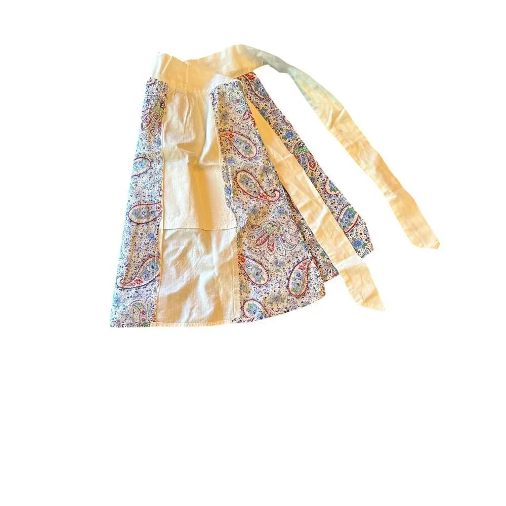 Vintage Half Apron With Paisley‎ & White Panels Cotton Blend